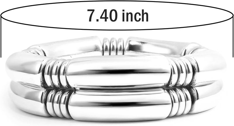 Badu Gold Chunky Bangles Bracelets For Women 14k Gold Plated Stack Layered Curved Bamboo Tube Stretch Bracelets Gift Jewelry - Image 2